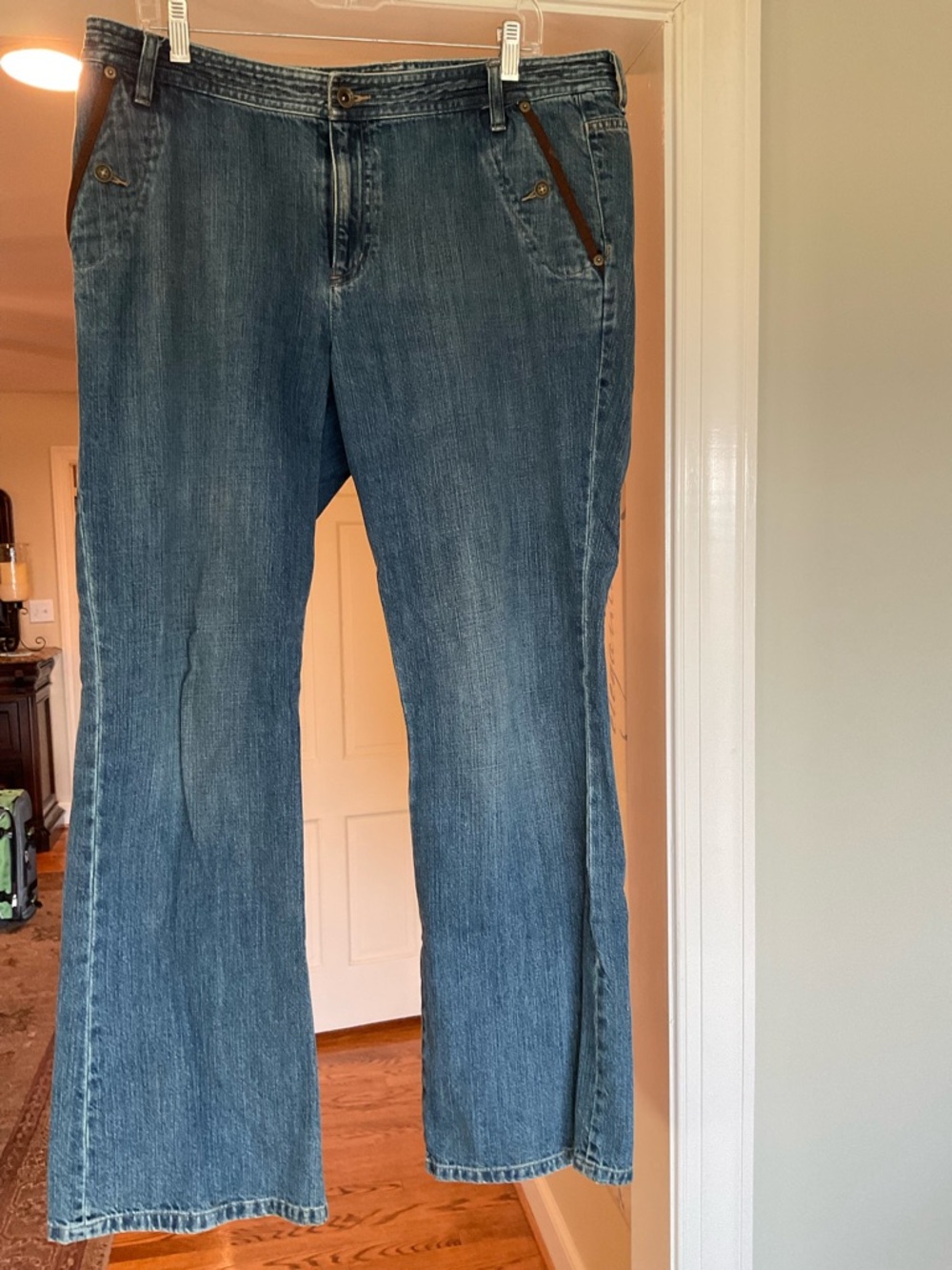 Lauren Ralph Lauren Bootcut Jeans Women’s 14 Blue Denim Leather Trim